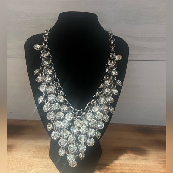 Vintage Crystal Rhinestone Chain Choker Collar Bib Pendant Statement Necklace - Picture 7 of 7
